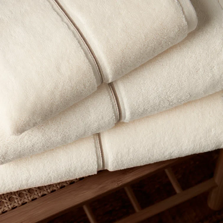 BIANCA : Zero Twist Satin Stitch Cotton Towel - Cream (Available in 3 Sizes) - Image 3