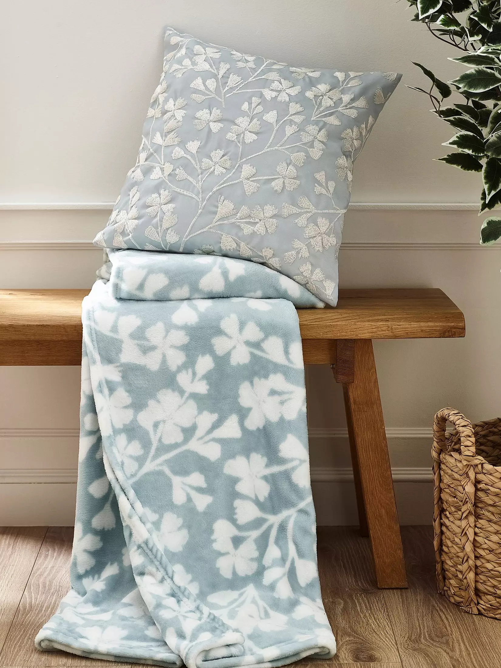 CATHERINE LANSFIELD Brooke Floral Filled Cushion 45x45cm - Duck Egg - Image 2