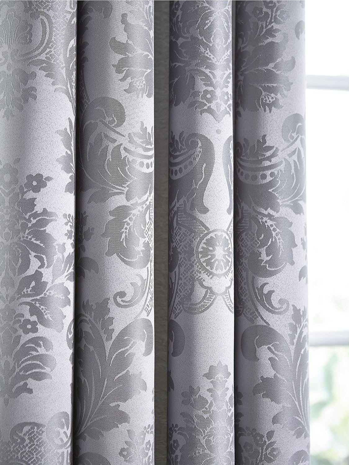CATHERINE LANSFIELD : Damask Jacquard Eyelet Curtains - Silver - Image 2