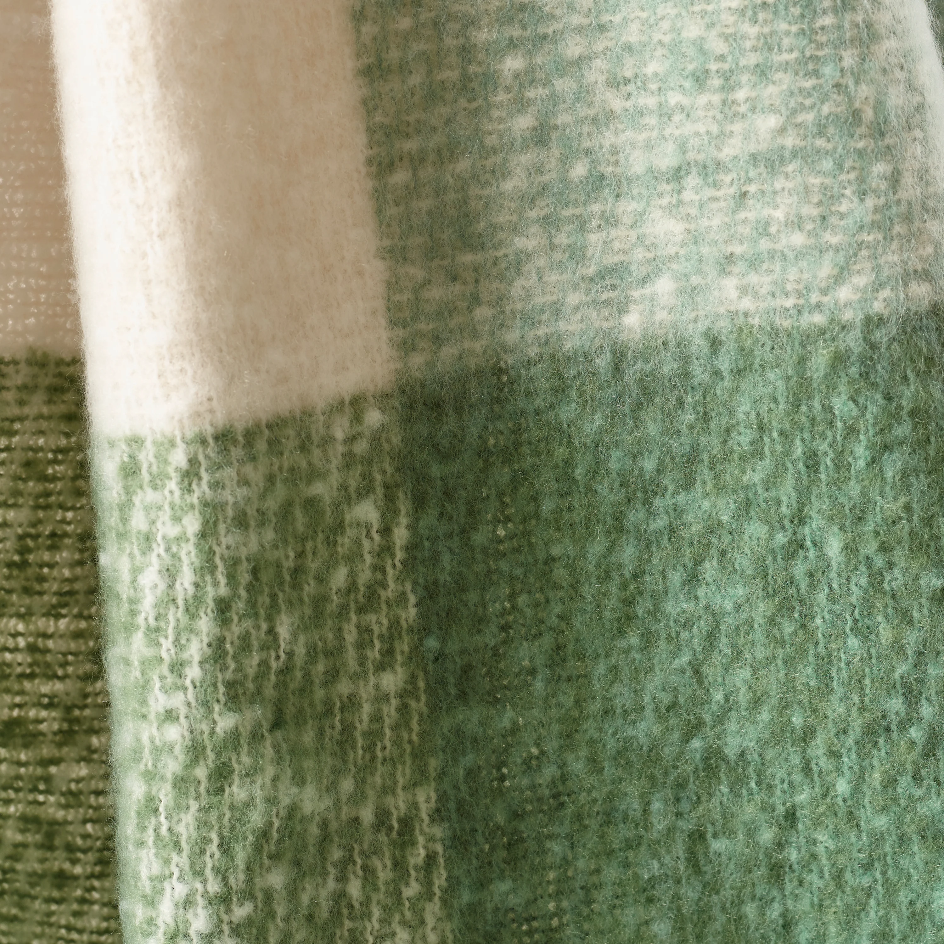 CATHERINE LANSFIELD Faux Mohair Checked Throw - Green - Image 4