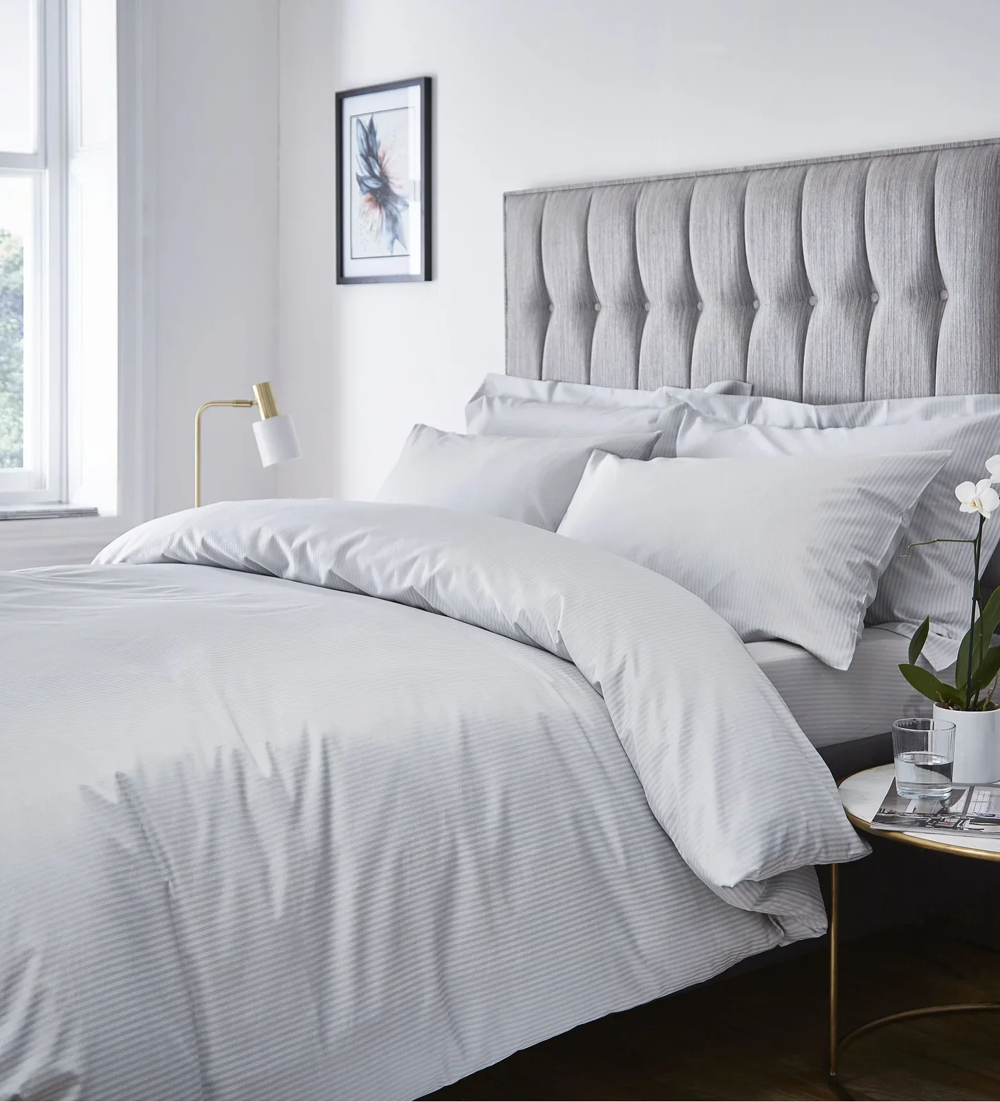 CATHERINE LANSFIELD Satin Stripe 300 Thread Count Duvet Cover Set - Grey