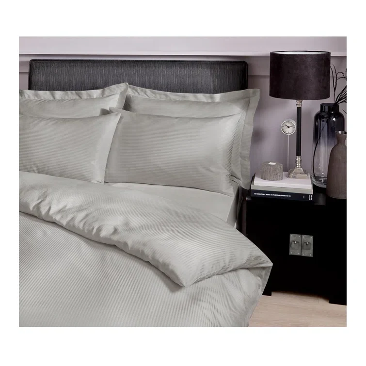 CATHERINE LANSFIELD Satin Stripe 300 Thread Count Duvet Cover Set - Grey - Image 2