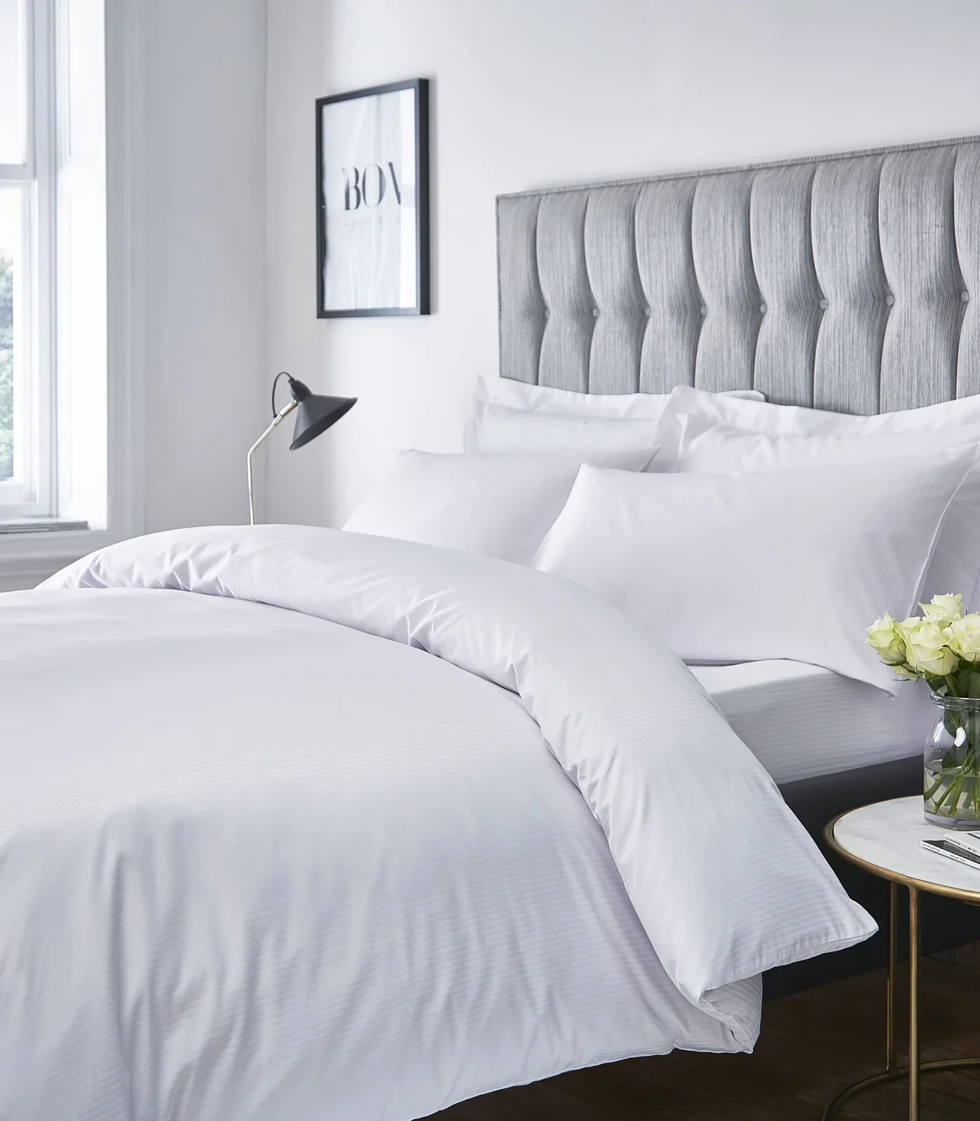 CATHERINE LANSFIELD Satin Stripe 300 Thread Count Duvet Cover Set - White