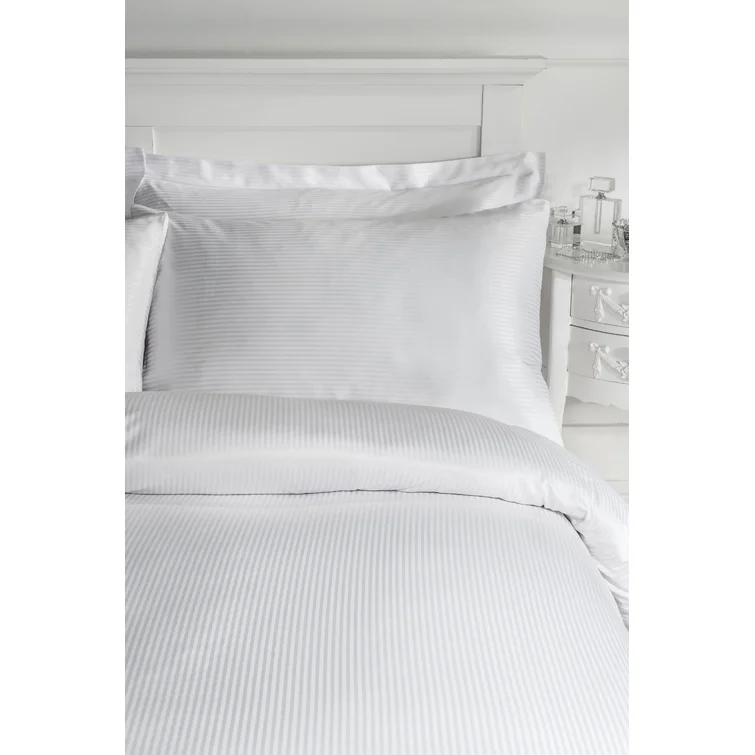 CATHERINE LANSFIELD Satin Stripe 300 Thread Count Duvet Cover Set - White - Image 2