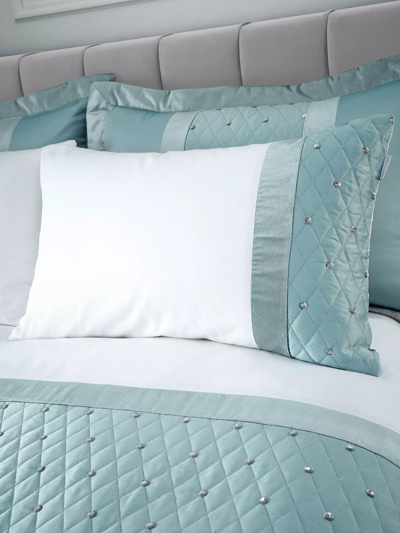 CATHERINE LANSFIELD Sequin Cluster Duvet Cover Set - Duck Egg - Image 4