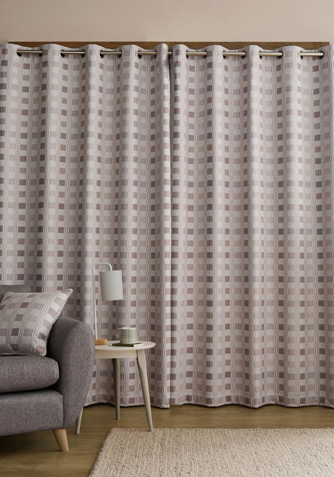 CATHERINE LANSFIELD Wilson Check Thermal Blackout Eyelet Curtains - Natural - Image 2