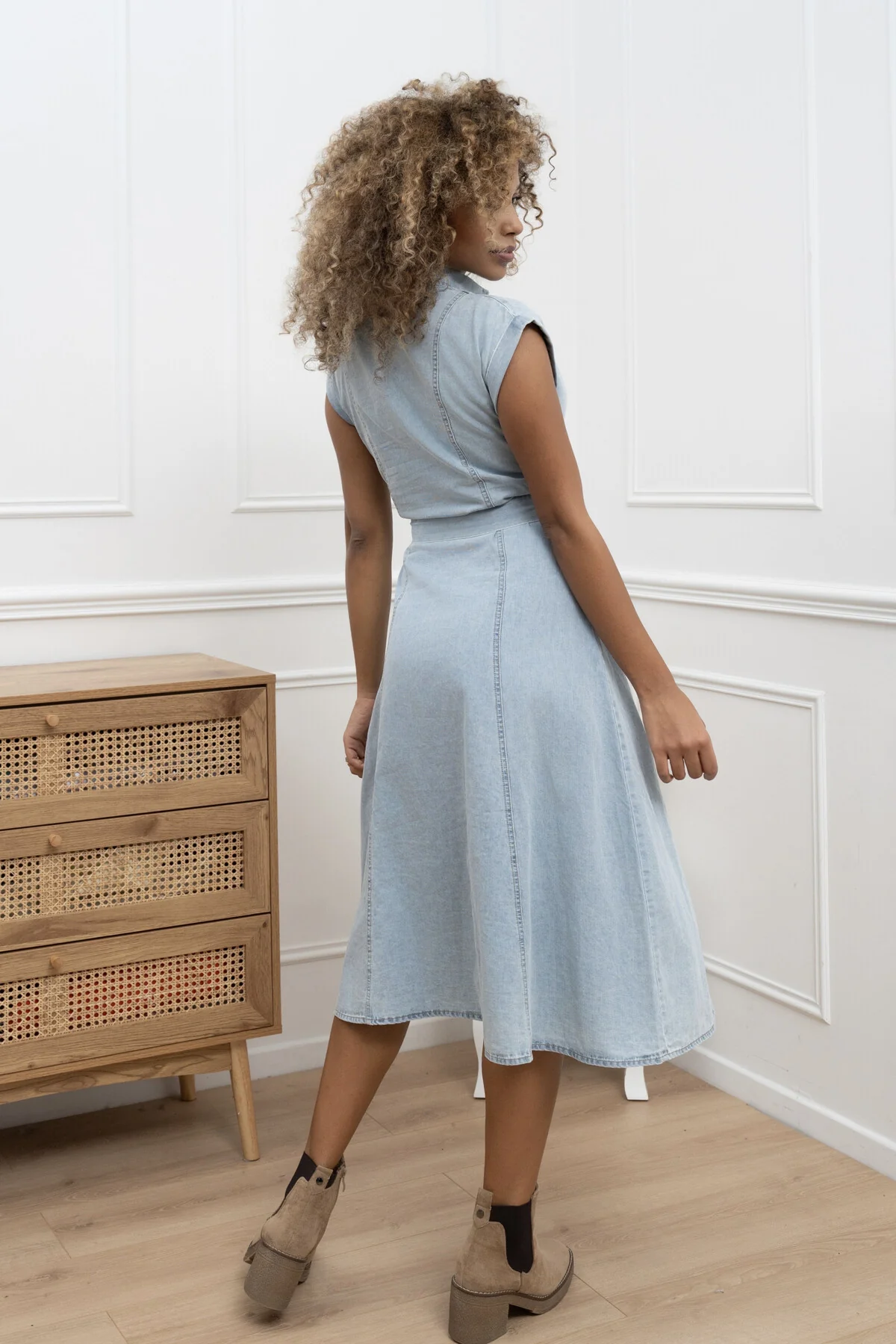 COPE CLOTHING Denim Belted Dress - Light Blue - Image 3