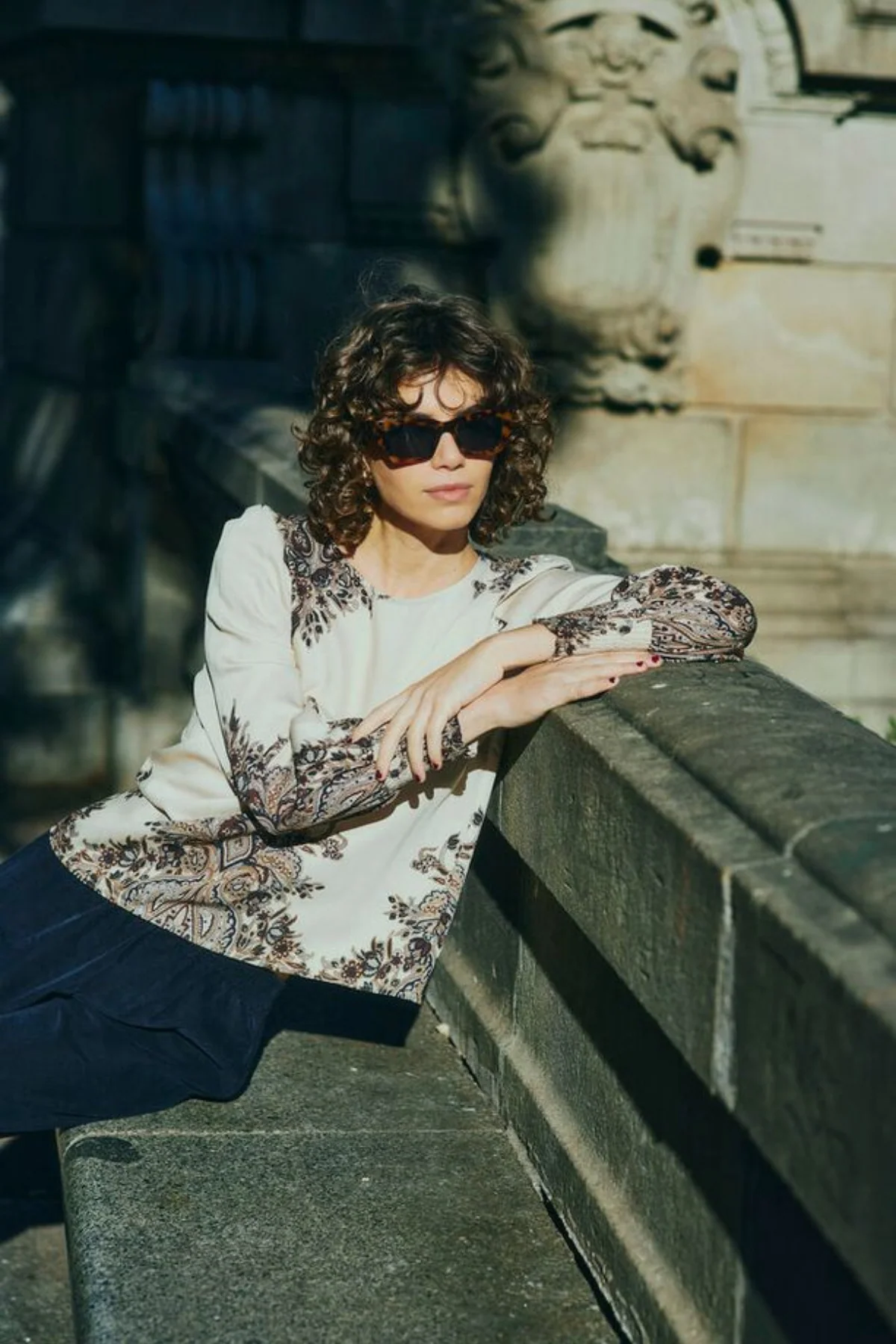 FRANSA Adara Paisley Print Blouse - Cream - Image 5