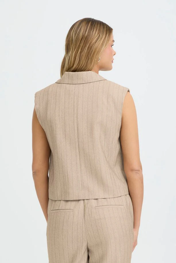 FRANSA Alex Striped Waistcoat - Taupe - Image 5
