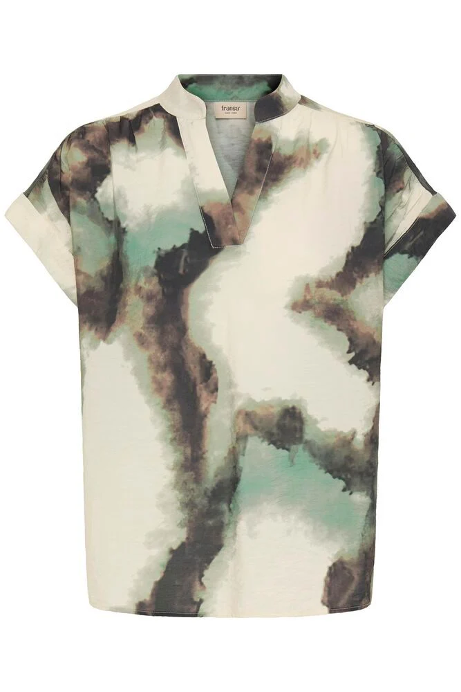 FRANSA Ayla Marble V-Neck Blouse - Mint - Image 5