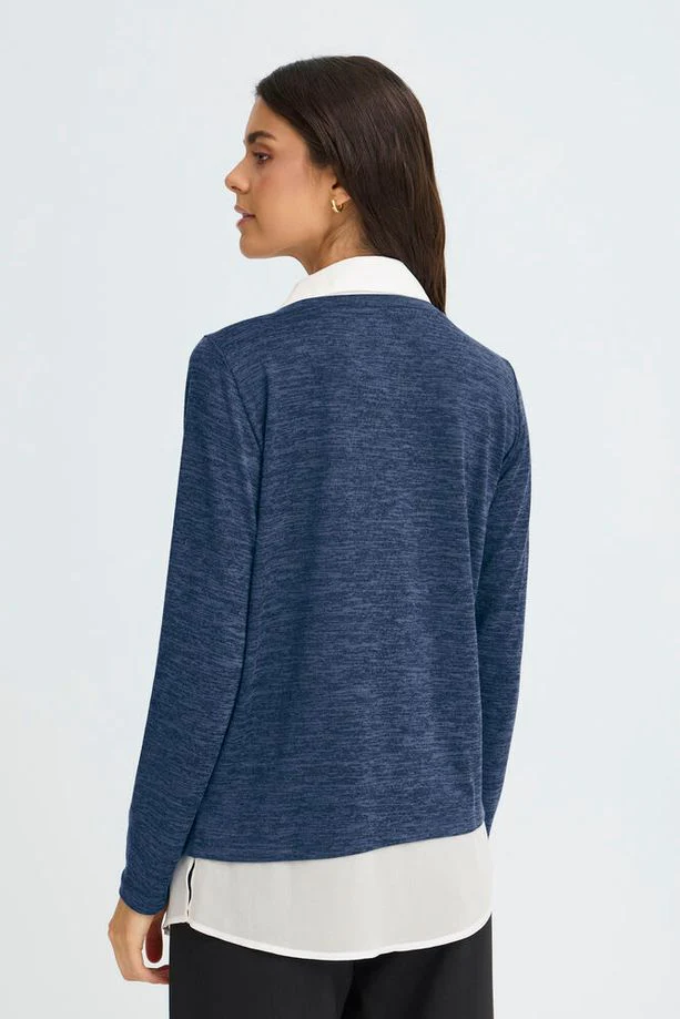 FRANSA Emmie Shirt Collar Pullover - Navy - Image 3