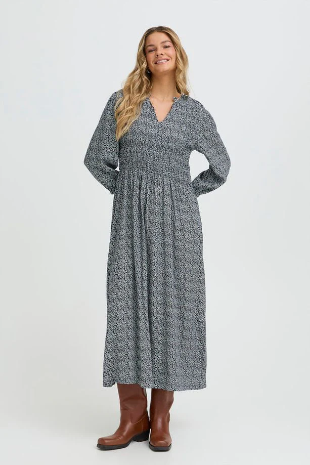 FRANSA Flowy Tiny Petal Print Dress - Navy - Image 2