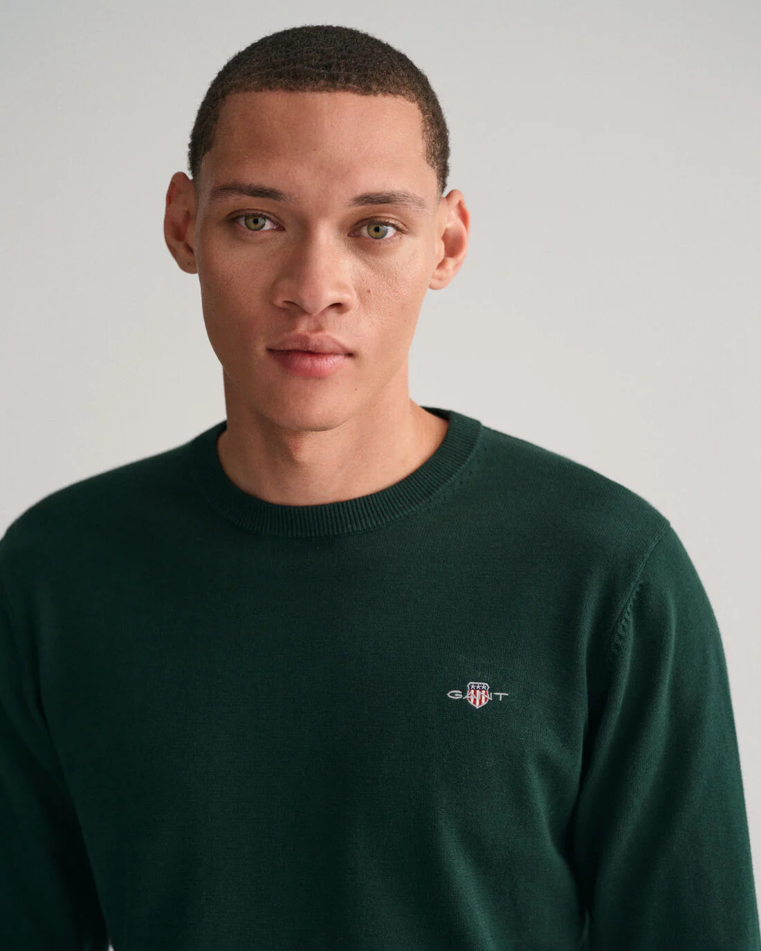GANT : Classic Cotton Crew Neck - Tartan Green - Image 3