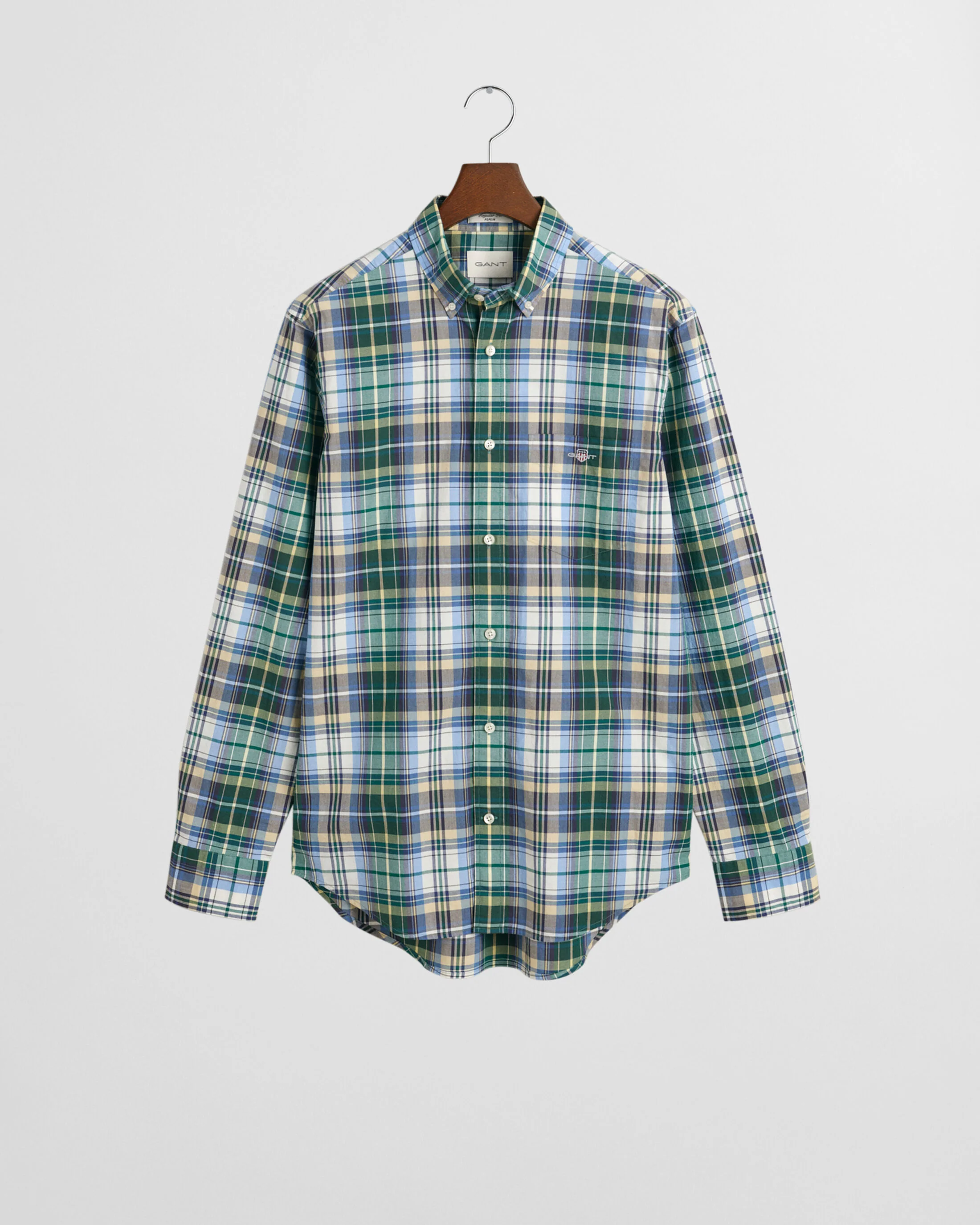 GANT Regular Fit Tartan Checked Poplin Shirt - Green - Image 5