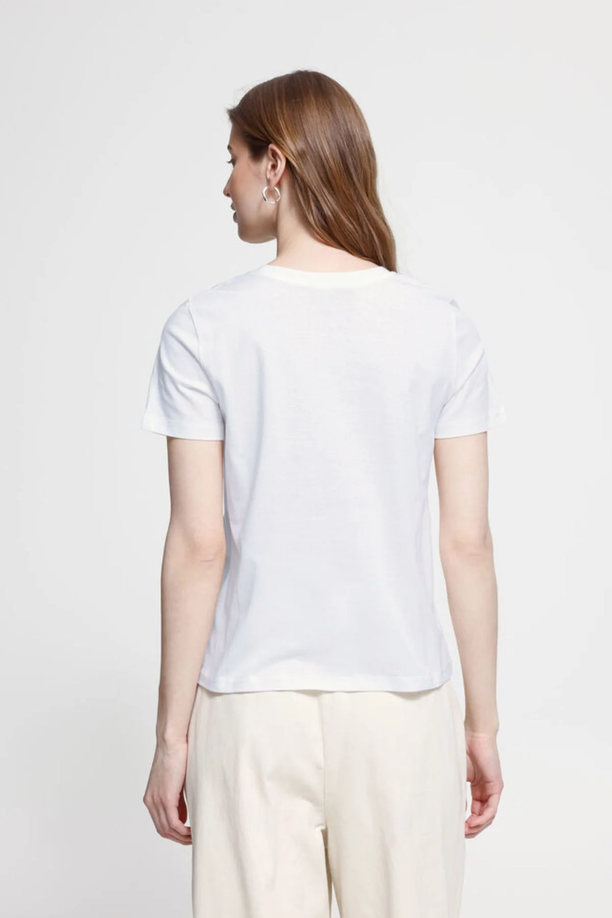 ICHI Caminna Bow Cotton T-Shirt - White - Image 3