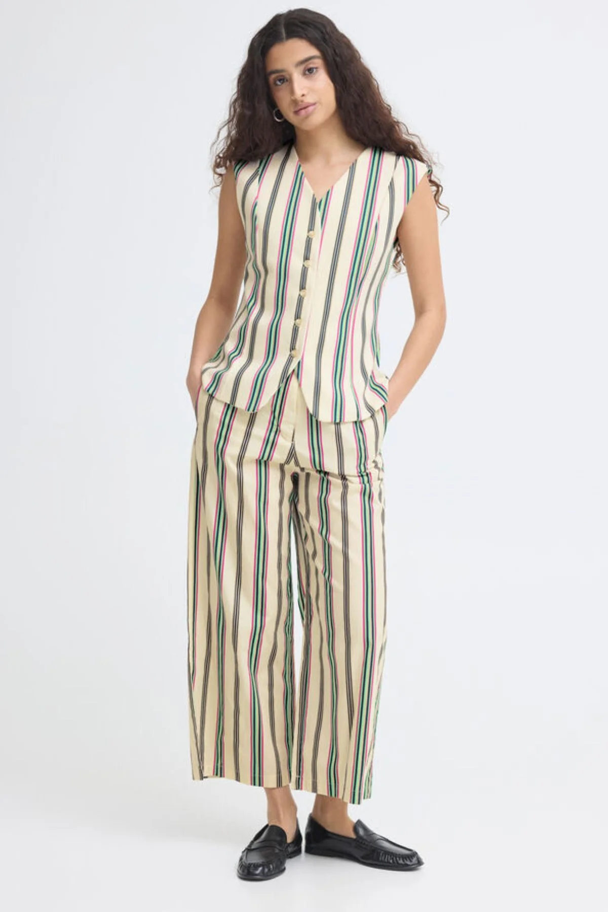 ICHI Leanna Striped Trousers - Multi - Image 2