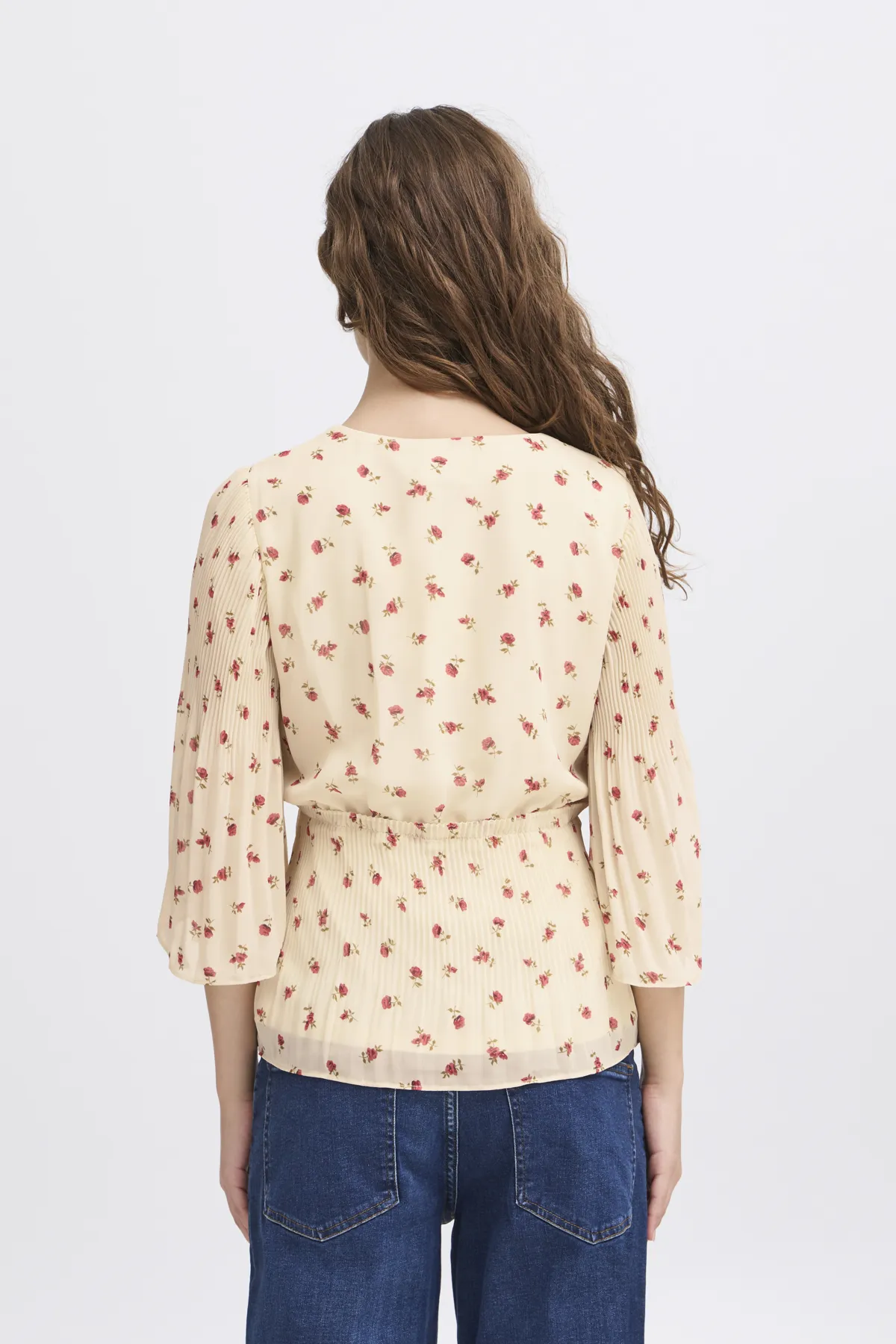 ICHI Neally Floral V-Neck Blouse - Cream - Image 2