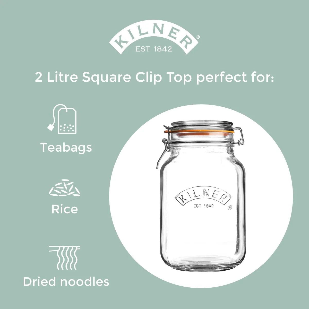KILNER Glass Clip Top Square Jar 2 Litre - Image 3