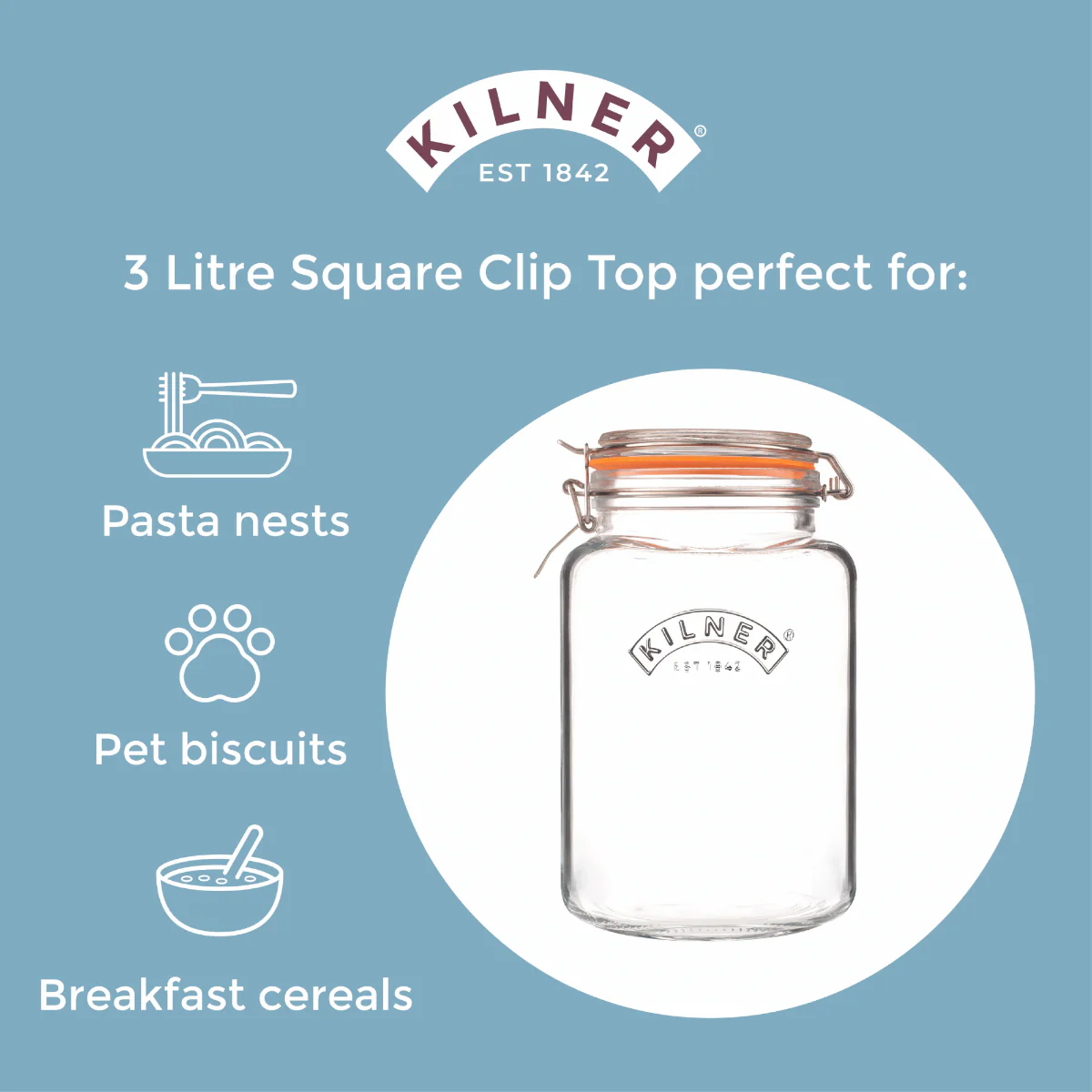 KILNER Glass Clip Top Square Jar 3 Litre - Image 4