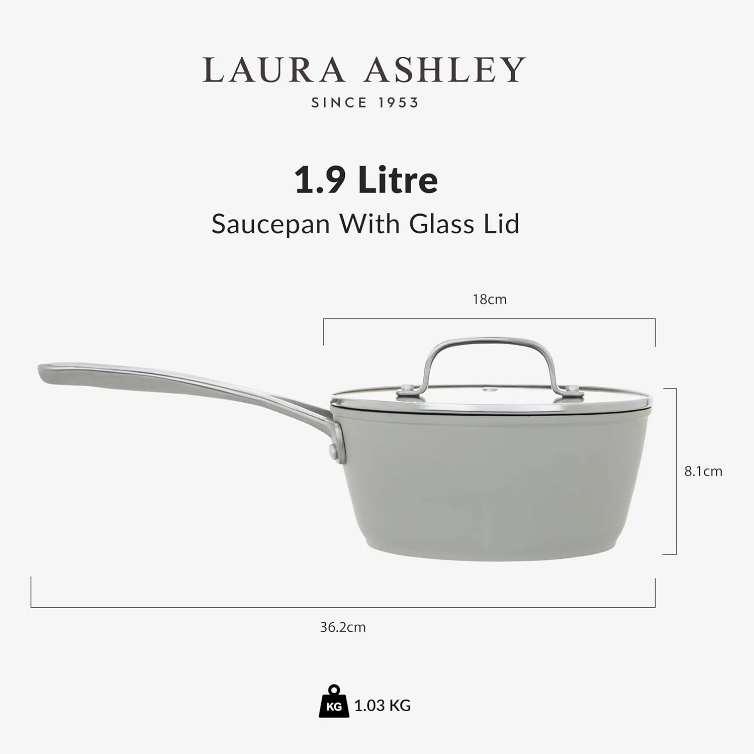 LAURA ASHLEY Non Stick Saucepan with Lid 1.9L - Sage - Image 3