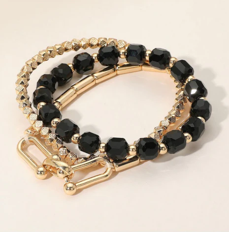 LAVEESHA Black and Gold Bracelet Stack