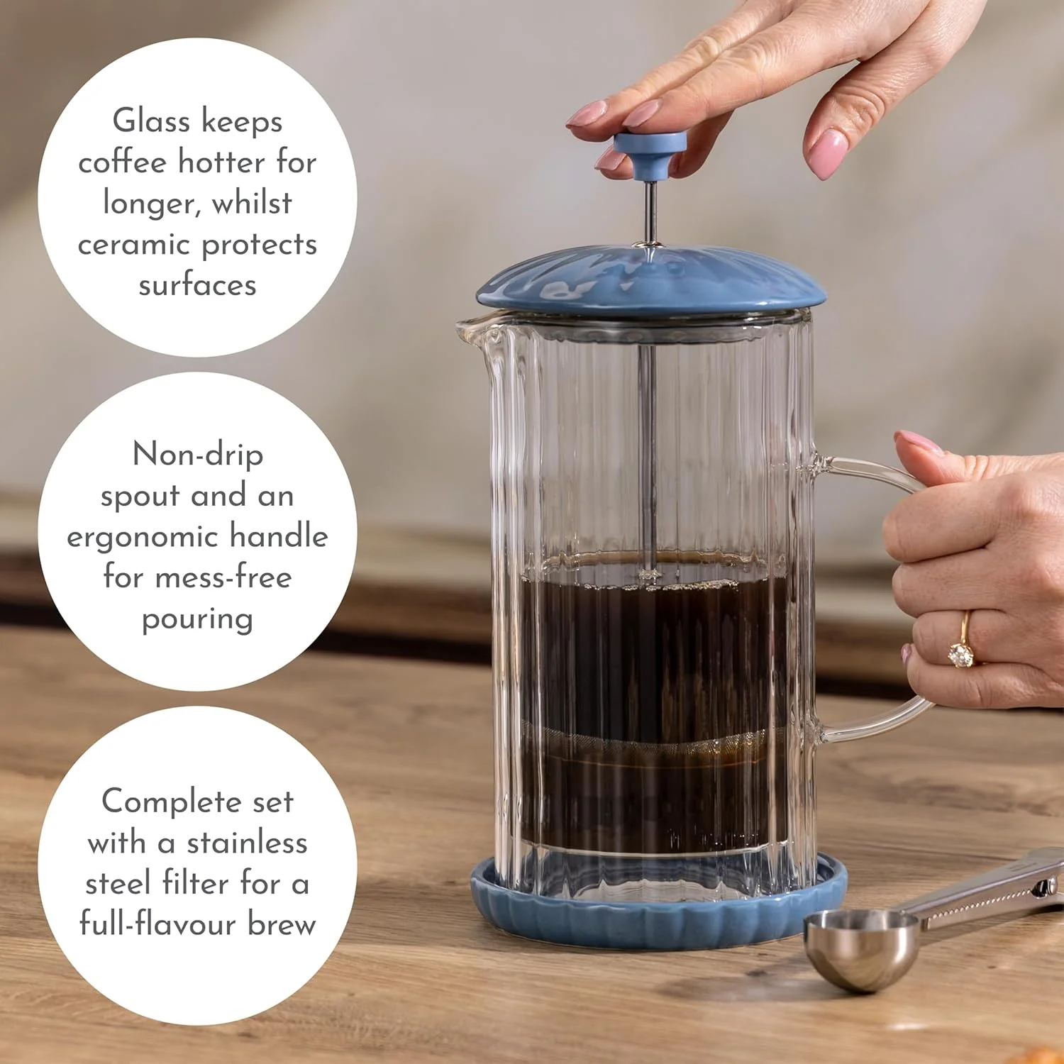 PRICE & KENSINGTON Luxe Cafetiere/French Press Bluebell 1L - Image 2