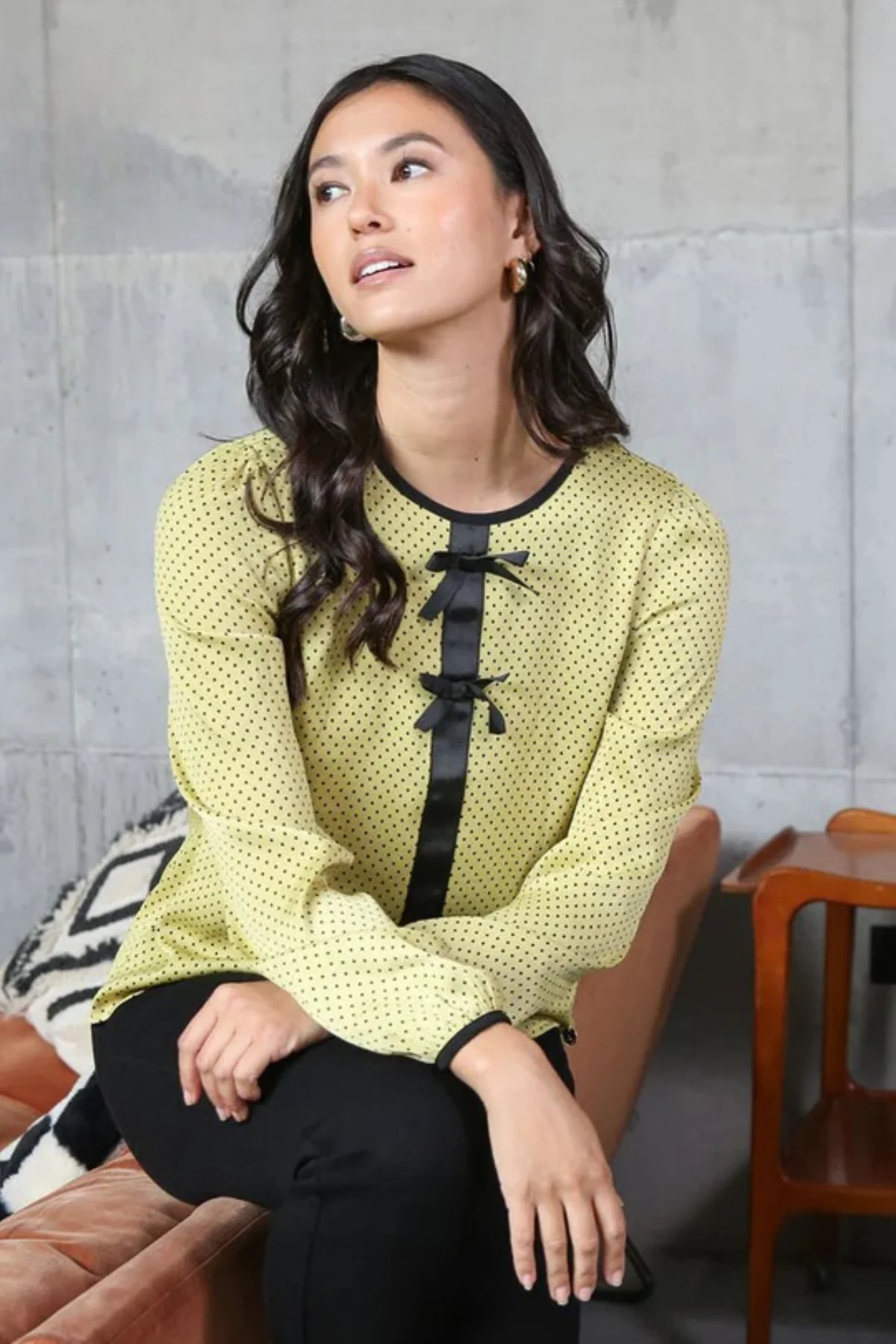 RANT & RAVE Isha Bow Blouse - Lime Green - Image 2