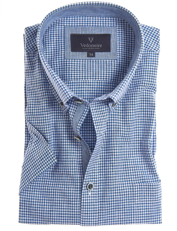 VEDONEIRE Short Sleeve 100% Linen Shirt - Check