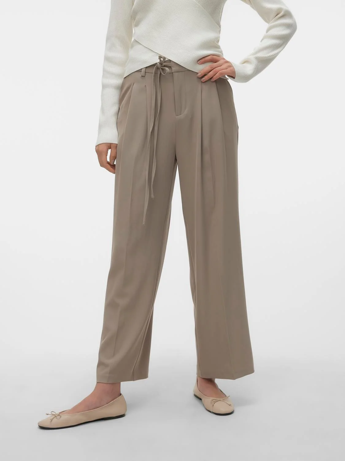 VERO MODA : Kristel Wide Leg Pants - Taupe - Image 2