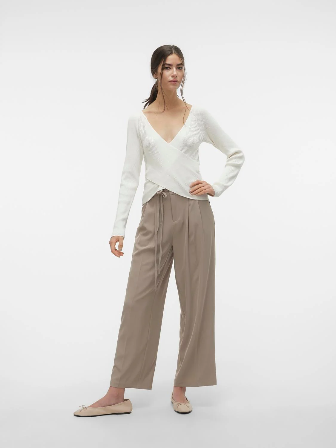 VERO MODA : Kristel Wide Leg Pants - Taupe - Image 5