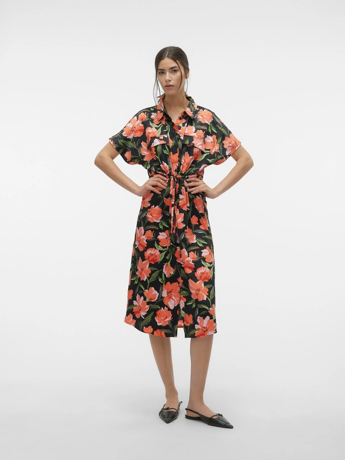 VERO MODA : Lillian Remi SS Calf Floral Shirt Dress - Image 2
