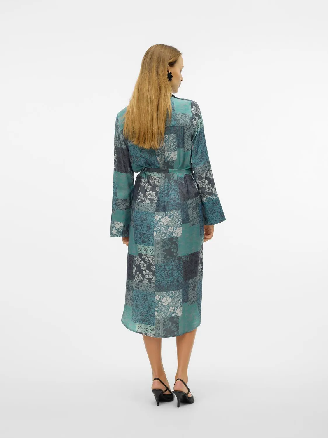 VERO MODA Natja Flora LS Shirt Dress - Green Print - Image 4