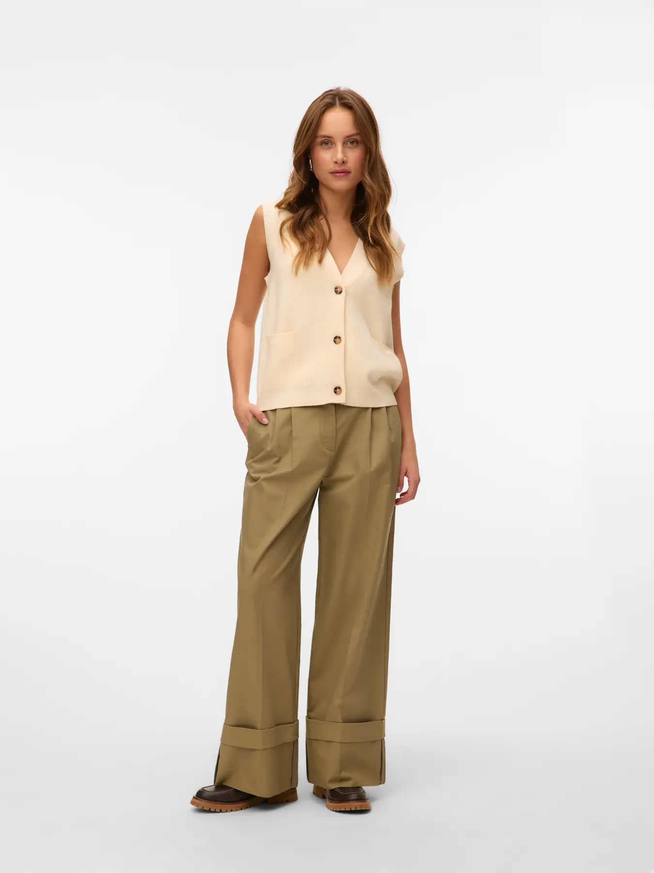 VERO MODA Saba Sleeveless Button Vest - Cream - Image 2