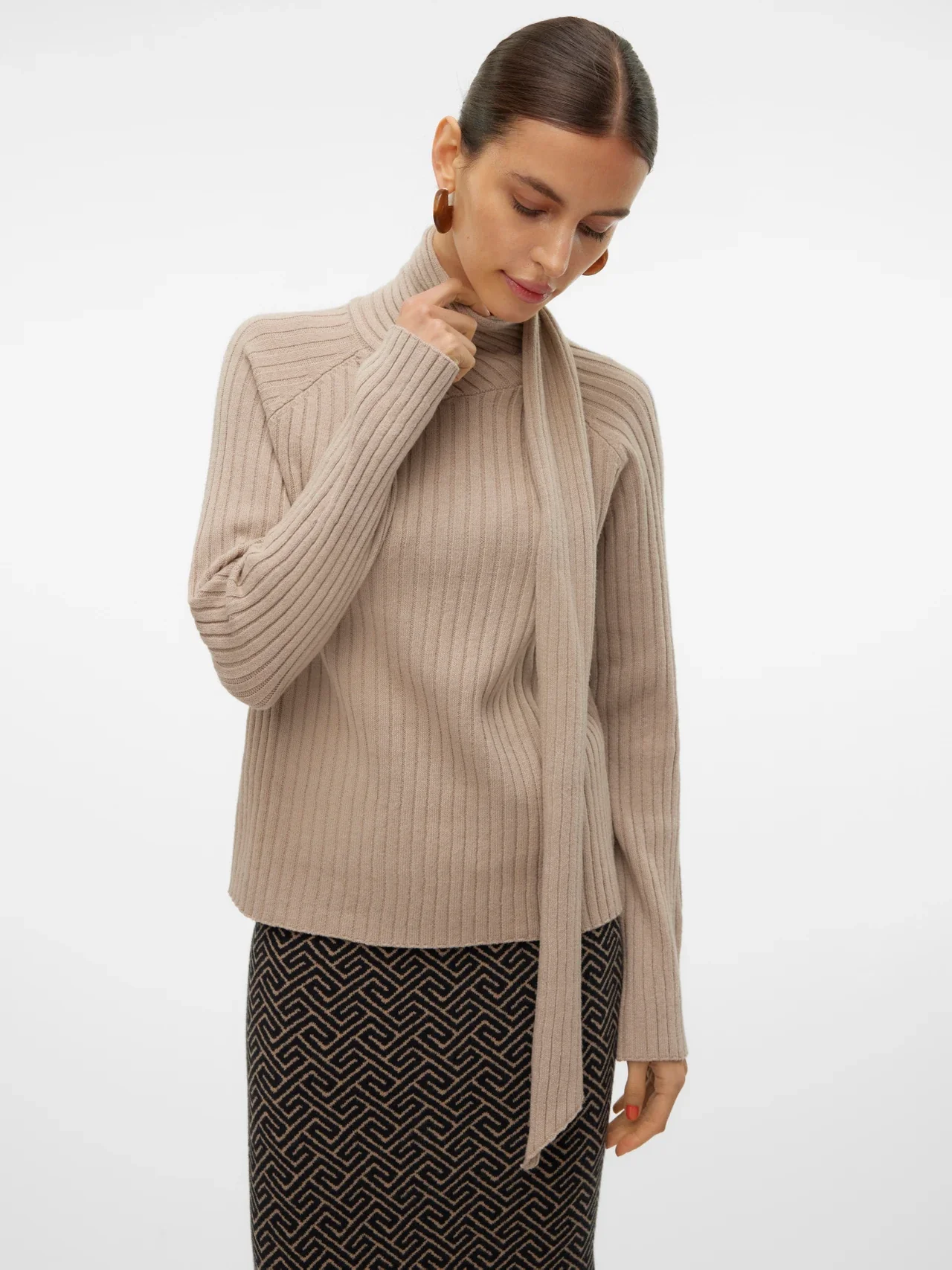 VERO MODA Zoey Wrap Neck Jumper - Silver Mink - Image 2